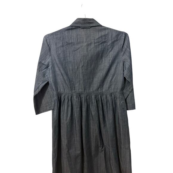 Theory Dark Blue Cotton Chambray Tabbed Sleeve A Line Button Front Dress S - Picture 5 of 7